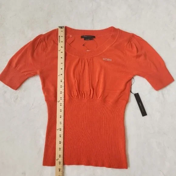 BCBGMaxAzri Orange Knit Short Sleeve Top Scoop Neck Cotton Stretch Women Medium - Picture 11 of 11